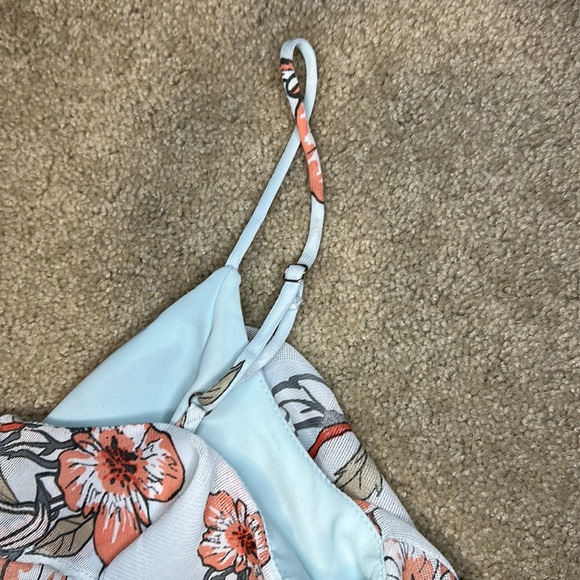 J.O.A. Light blue & coral floral midi dress S - Picture 8 of 13